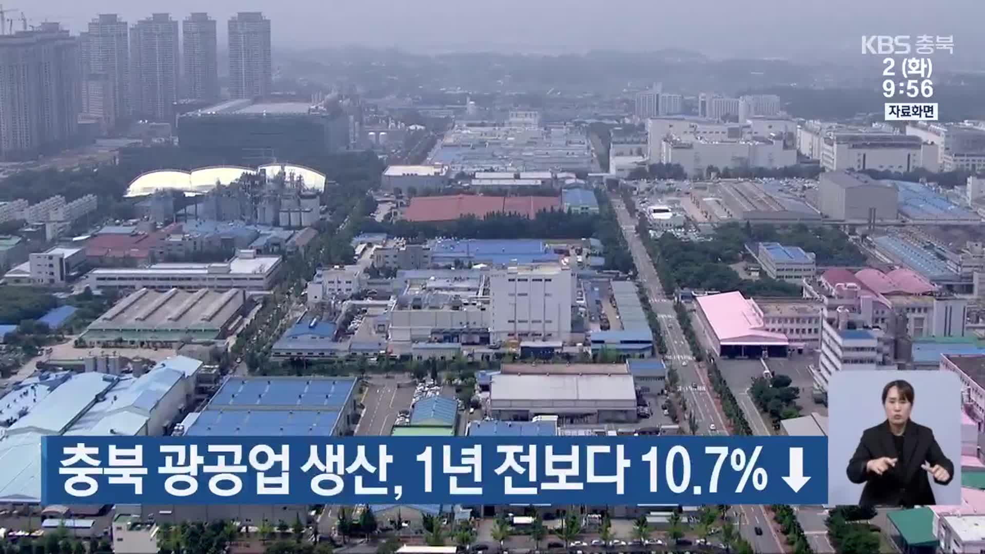 충북 광공업 생산, 1년 전보다 10.7%↓