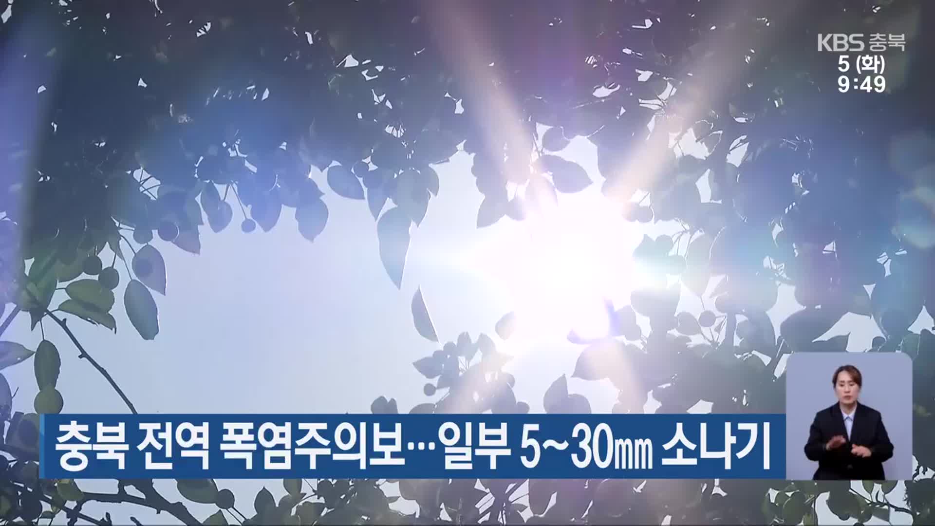 충북 전역 폭염주의보…일부 5~30mm 소나기