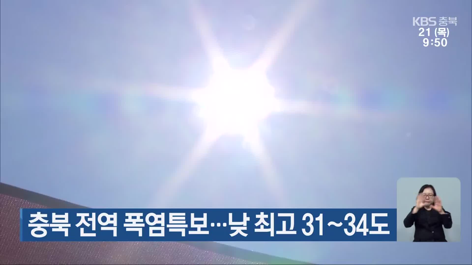 충북 전역 폭염특보…낮 최고 31~34도