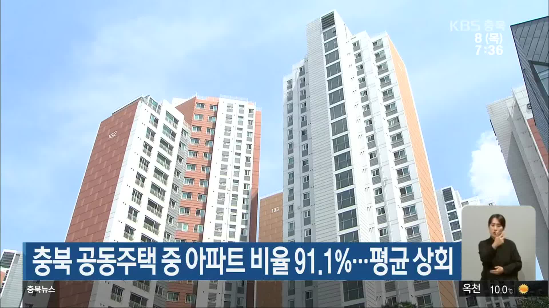 충북 공동주택 중 아파트 비율 91.1%…평균 상회