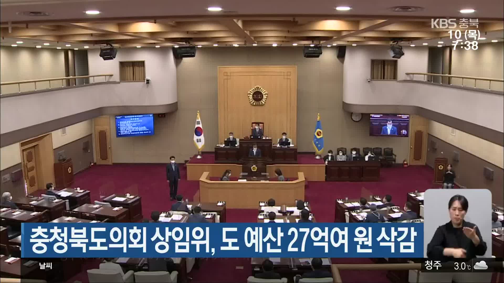 충청북도의회 상임위, 도 예산 27억여 원 삭감