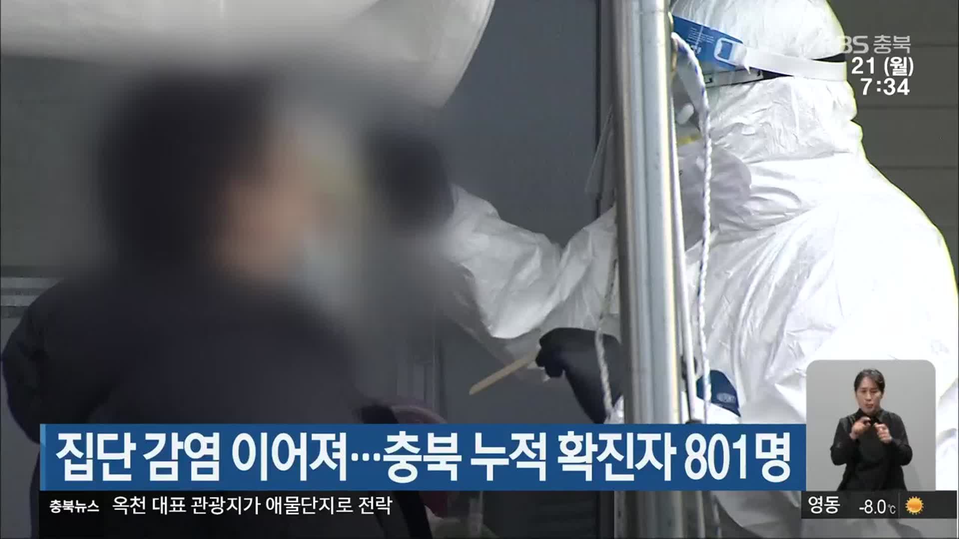 집단 감염 이어져…충북 누적 확진자 801명