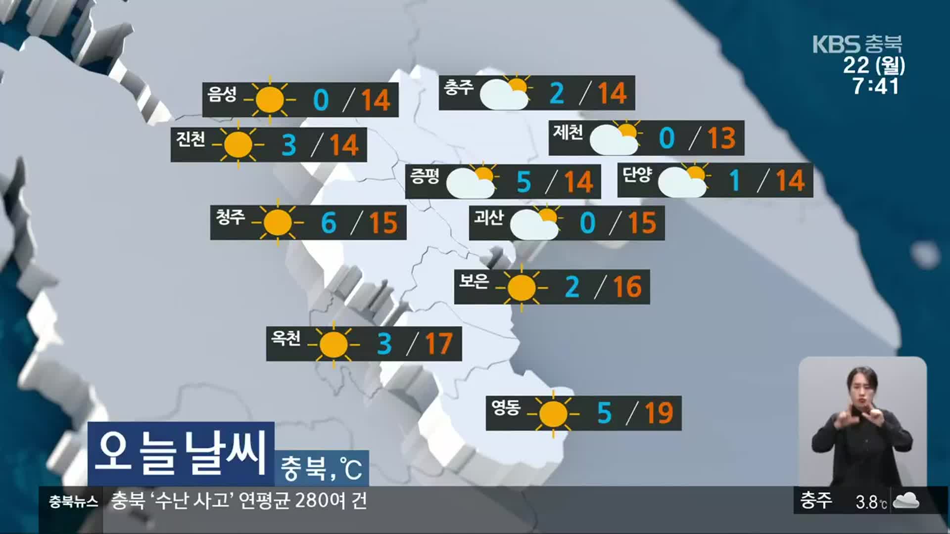 [날씨] 충북 대체로 맑고 건조…낮 최고 영동 19도·청주 15도