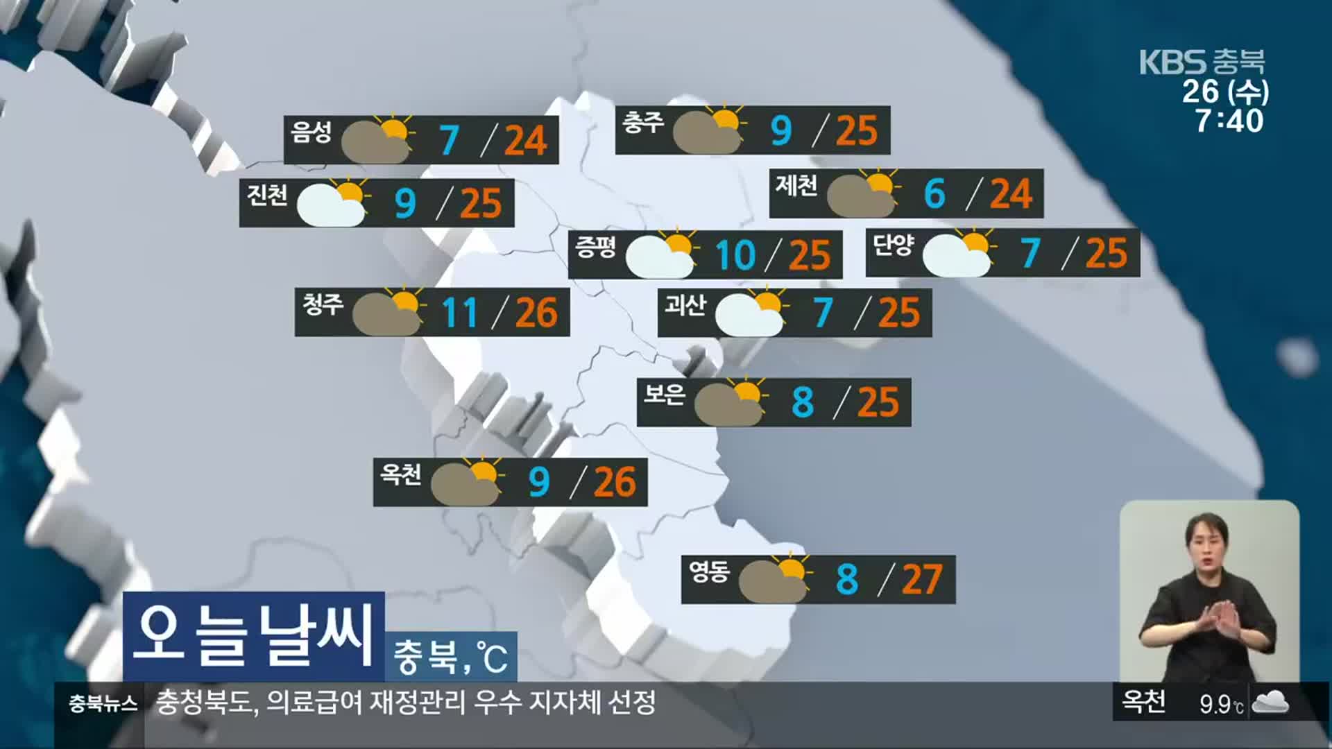 [날씨] 충북 구름 많음…낮 기온 24~27도 분포