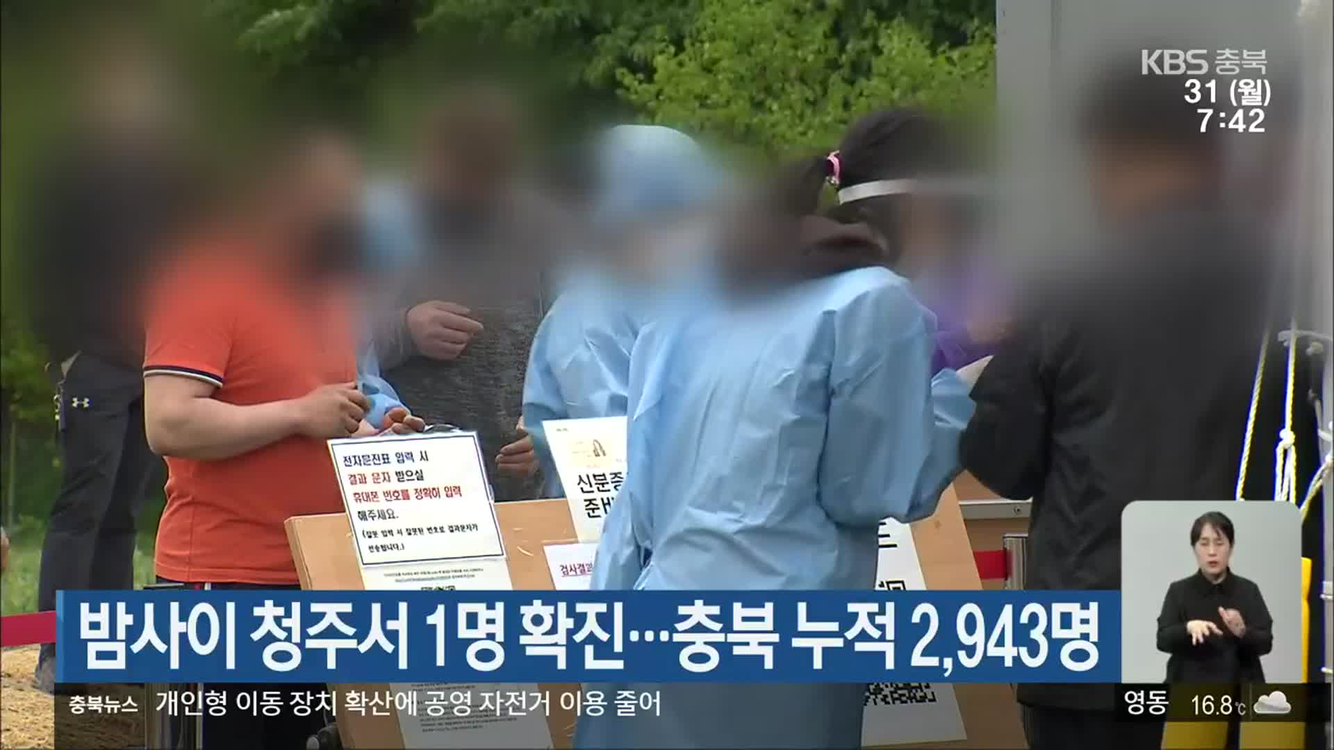 밤사이 청주서 1명 확진…충북 누적 2,943명