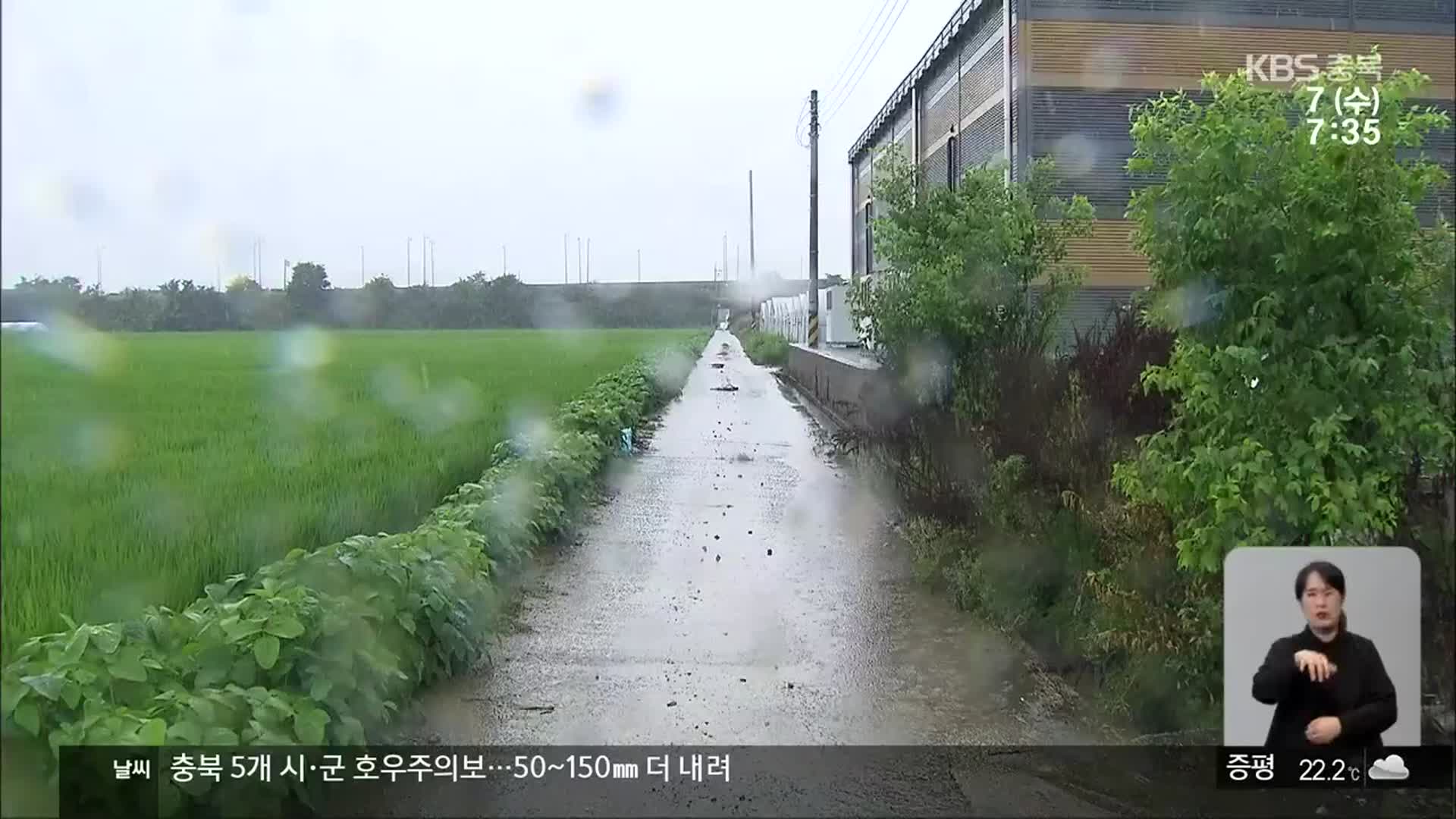 충북 5개 시·군 호우주의보…50~150mm 더 내려