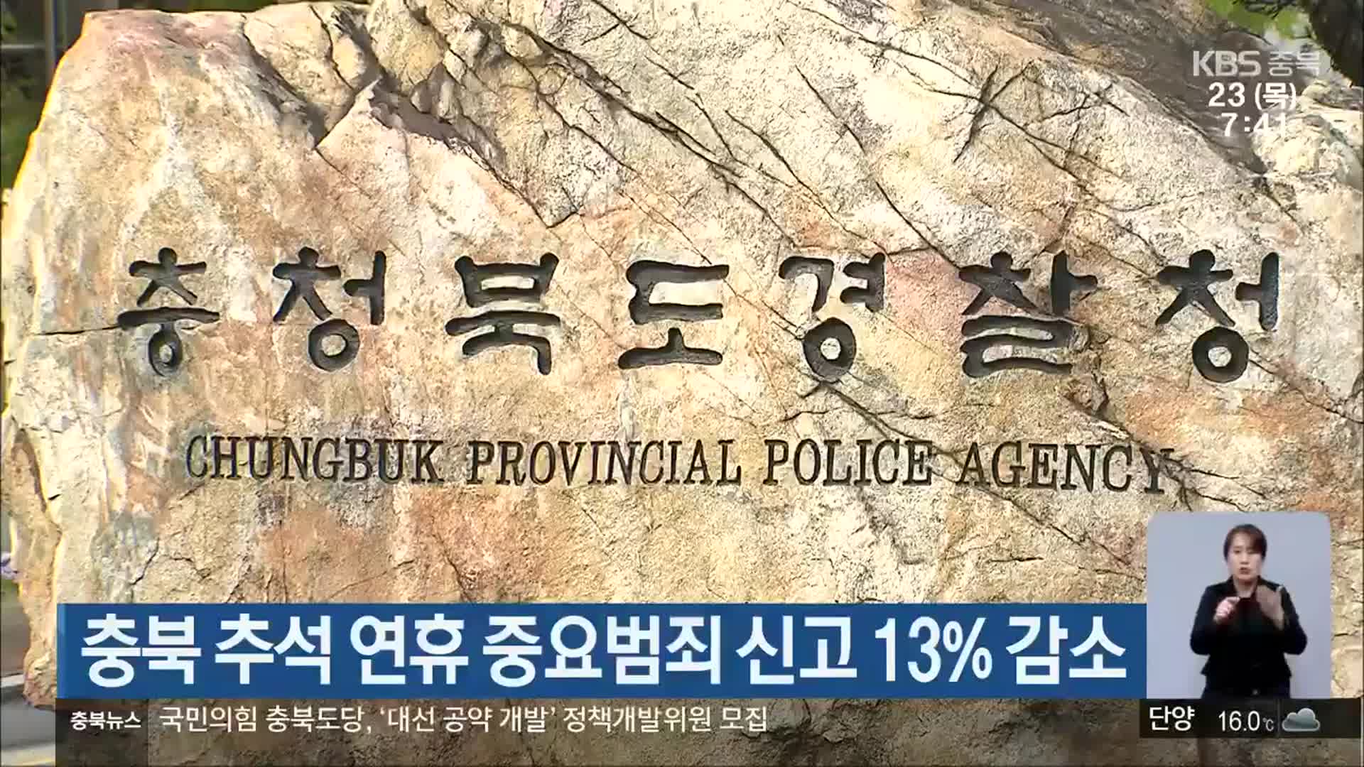 충북 추석 연휴 중요범죄 신고 13% 감소