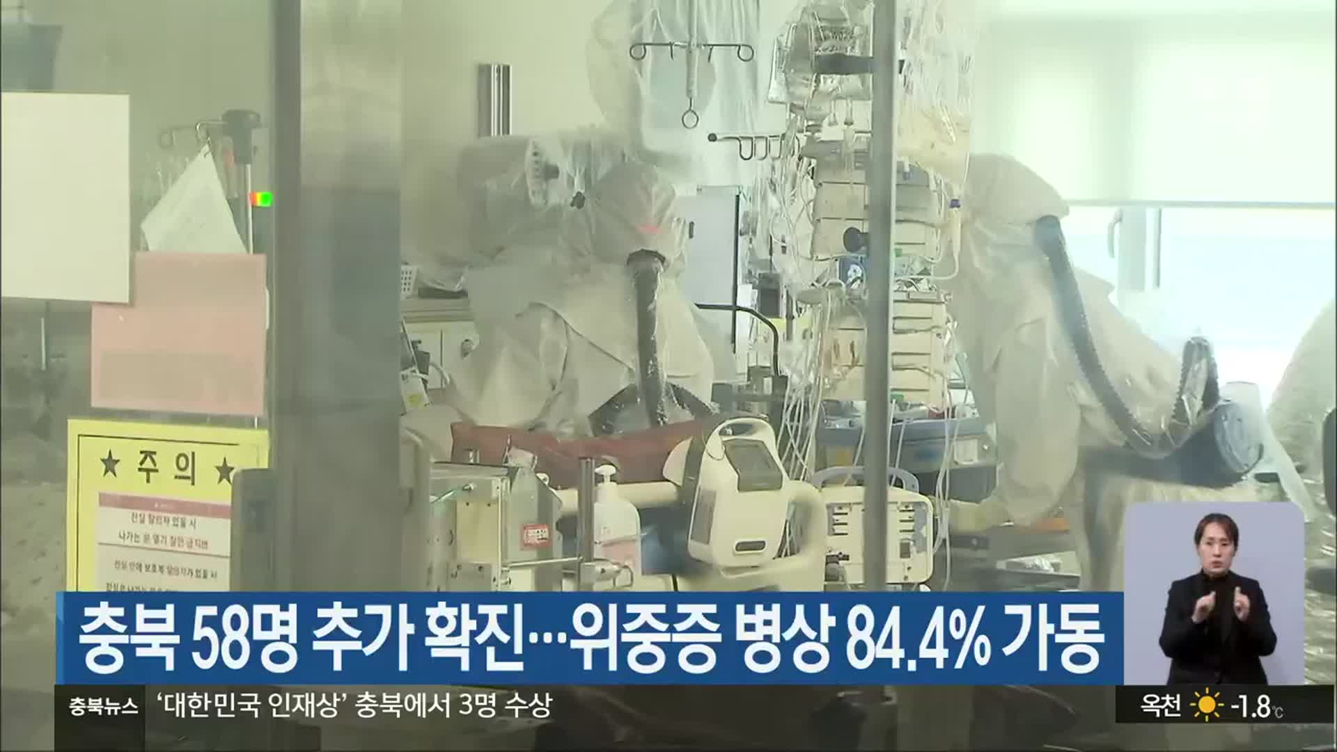 충북 58명 추가 확진…위중증 병상 84.4% 가동