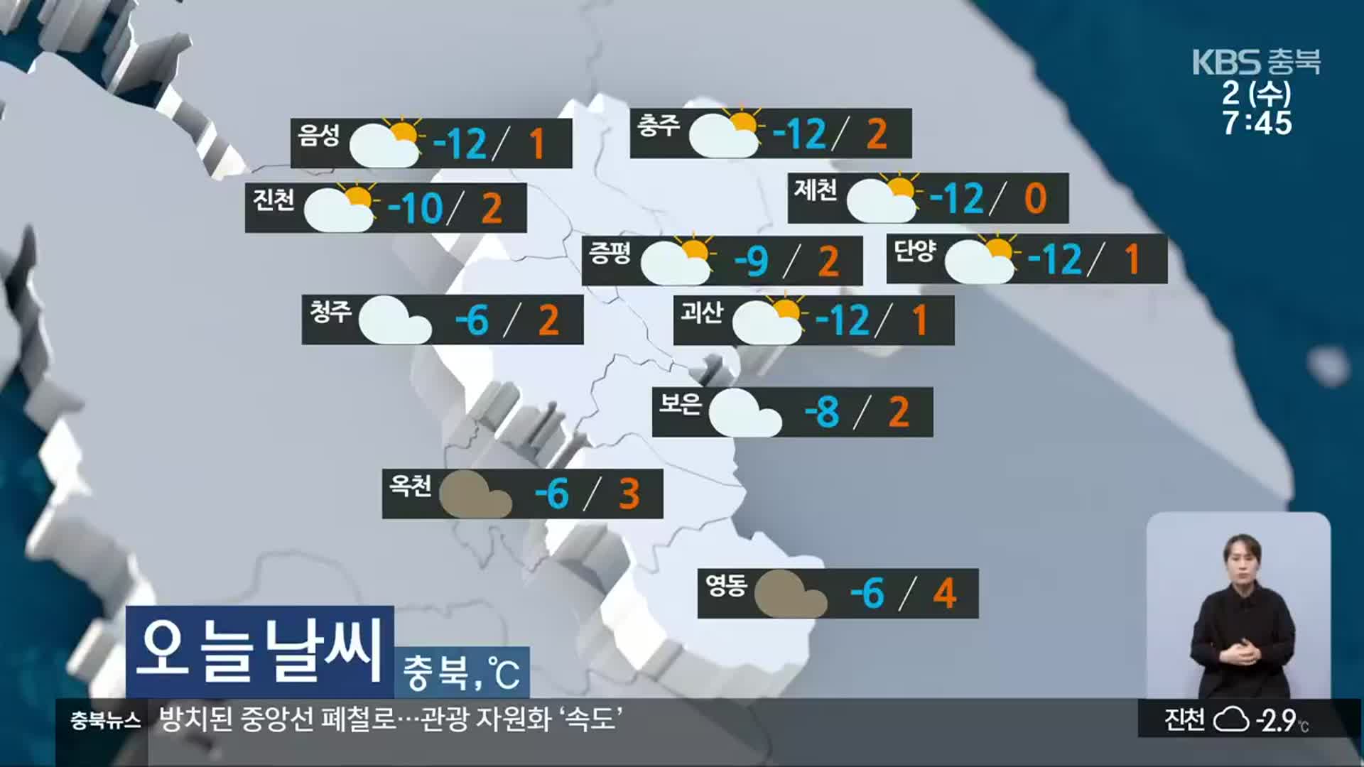 [날씨] 충북 5개 시·군 한파주의보…아침 기온 10도 안팎
