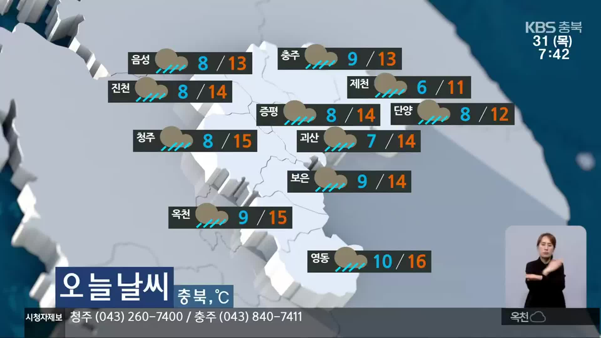 [날씨] 충북 흐리다가 5mm 안팎 ‘비’…낮 최고 11~16도