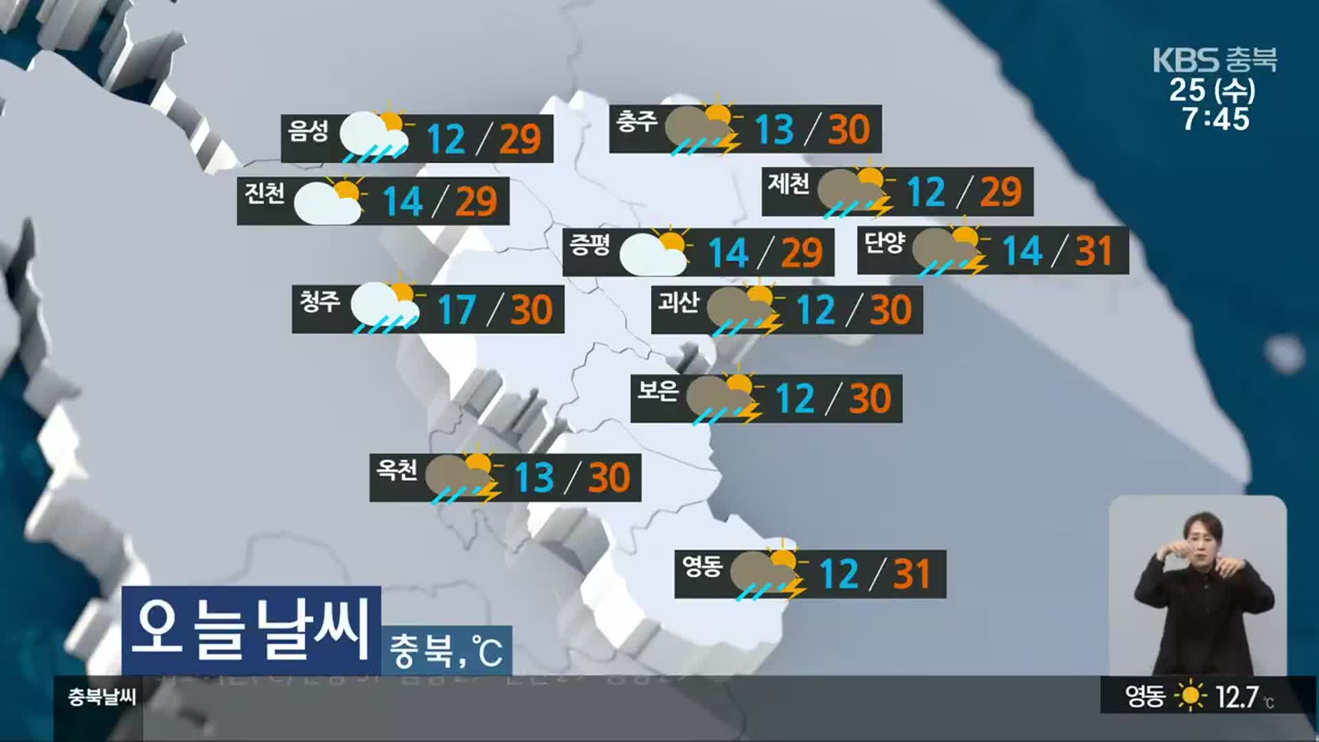 [날씨] 충북 오후 한때 ‘곳곳 비’…한낮 31도까지 올라