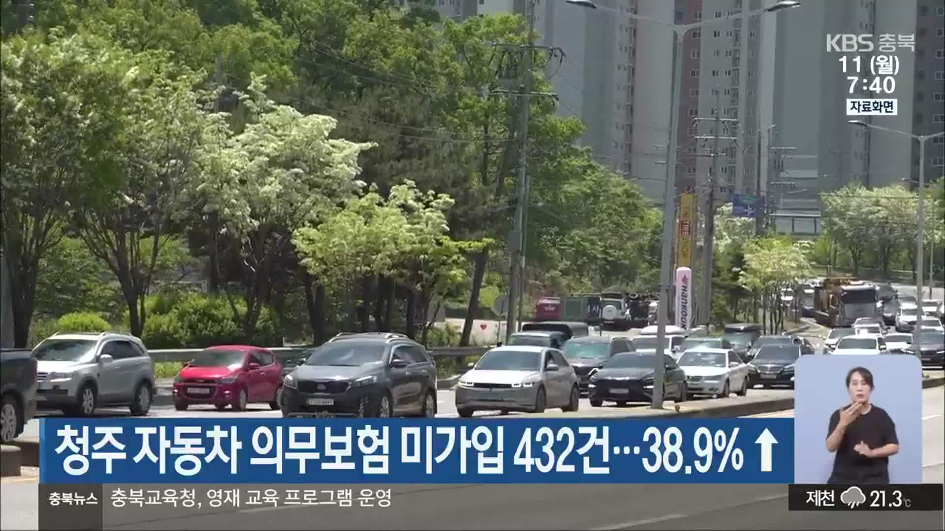 청주 자동차 의무보험 미가입 432건…38.9%↑