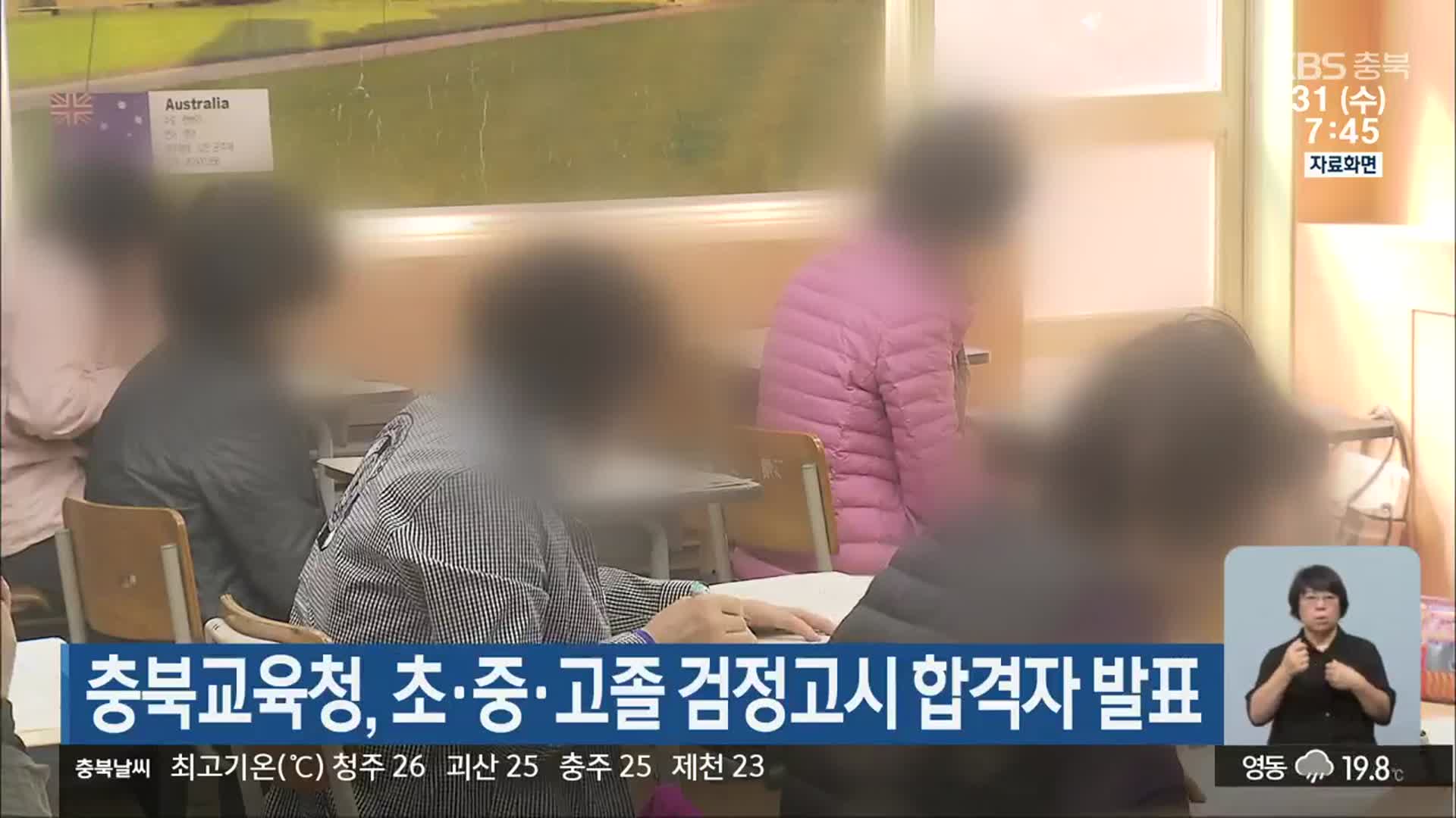충북교육청, 초·중·고졸 검정고시 합격자 발표