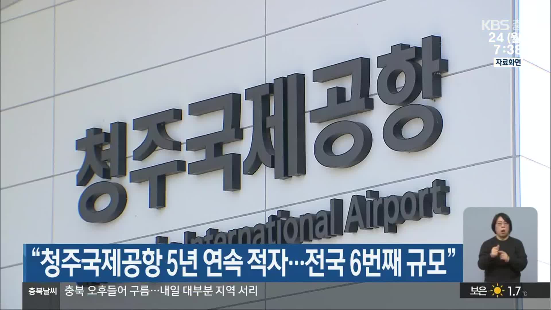 “청주국제공항 5년 연속 적자…전국 6번째 규모”