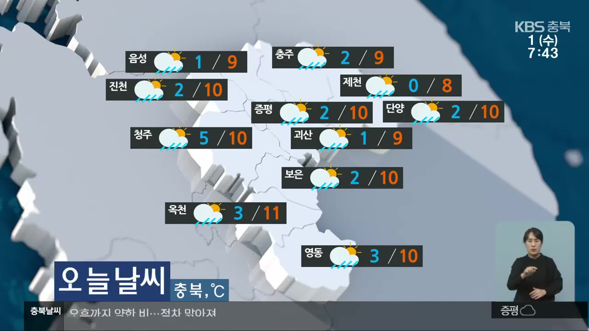 [날씨] 충북 오후까지 약한 비…낮 8~11도