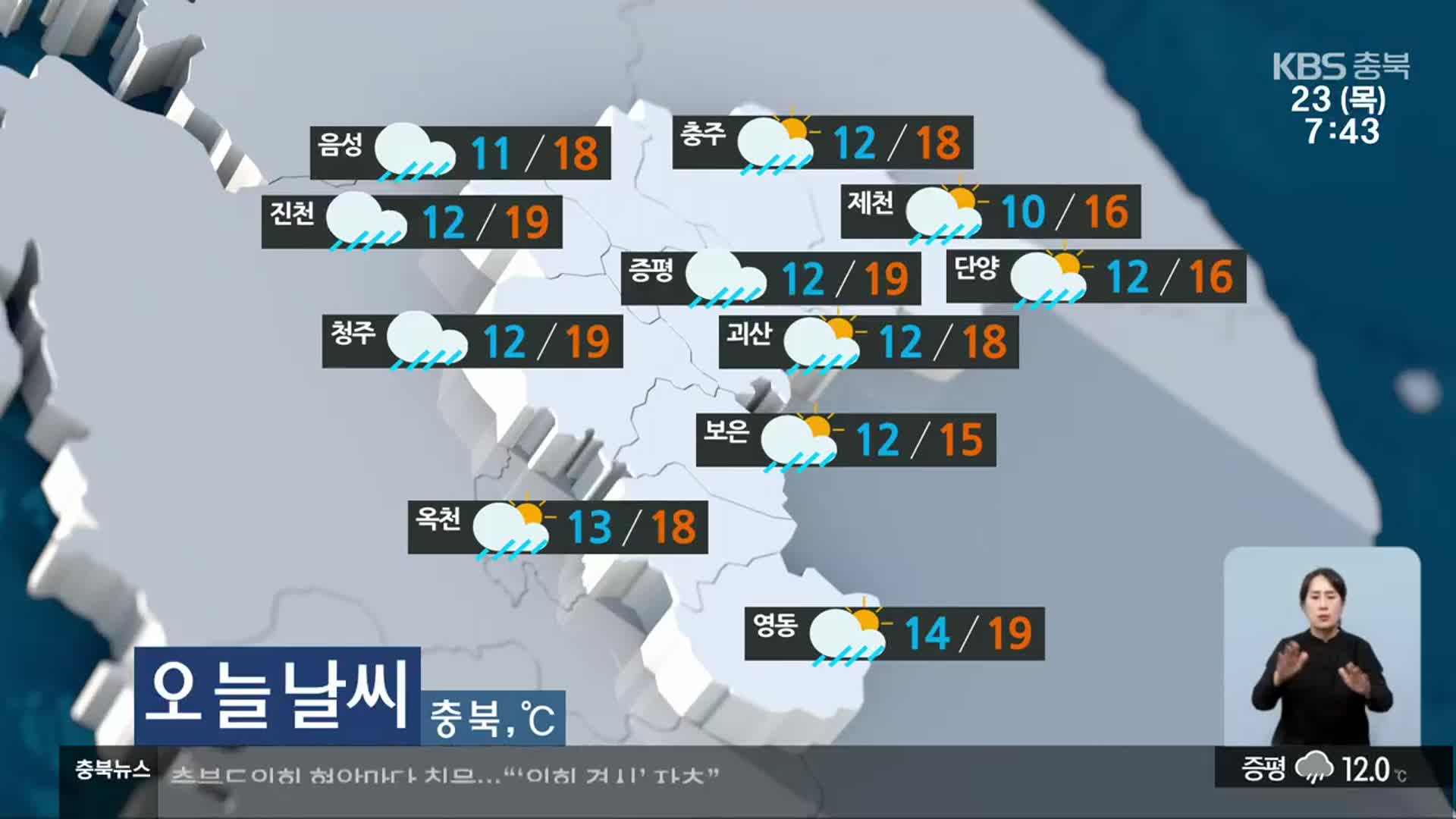 [날씨] 충북 오후까지 20㎜ 안팎 비…낮 최고 15~19도