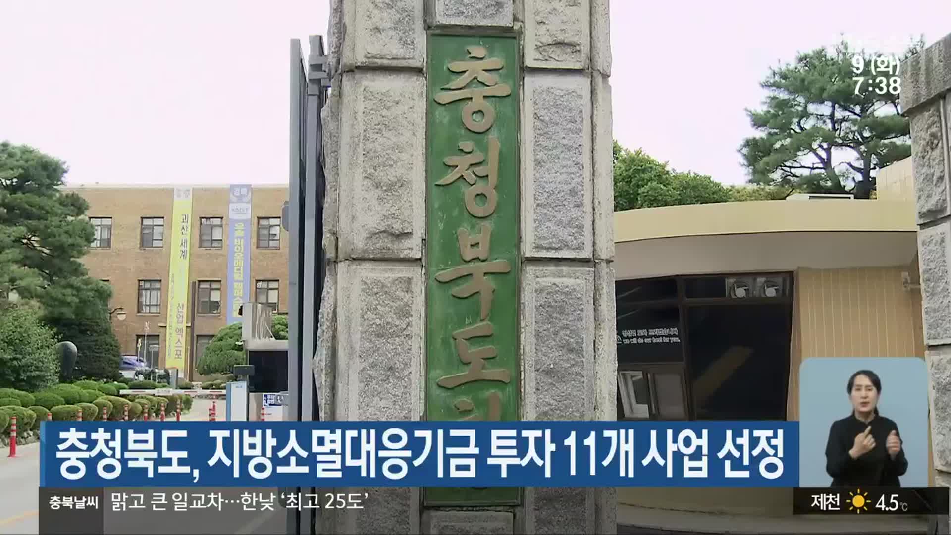 충청북도, 지방소멸대응기금 투자 11개 사업 선정