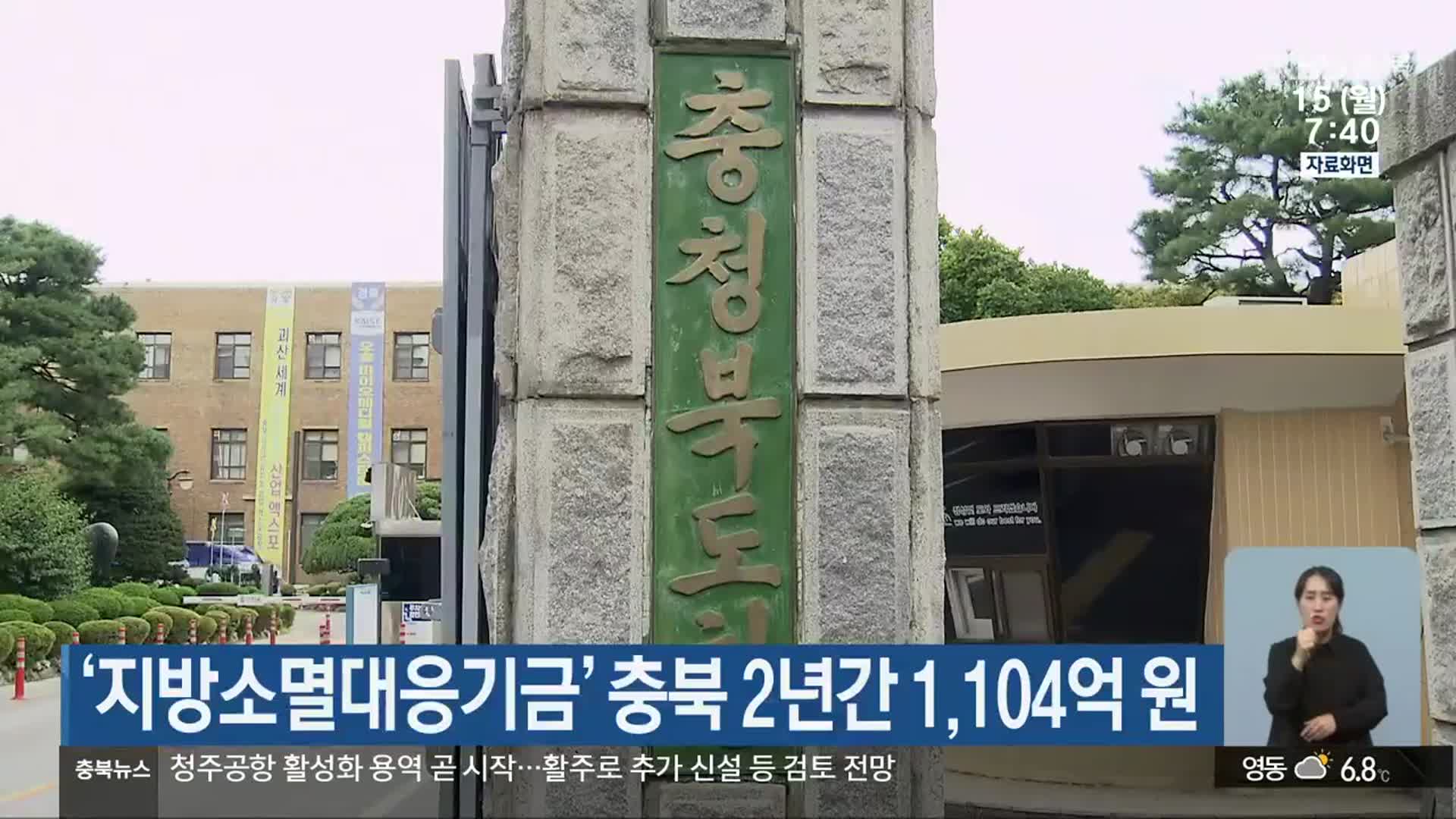 ‘지방소멸대응기금’ 충북 2년간 1,104억 원