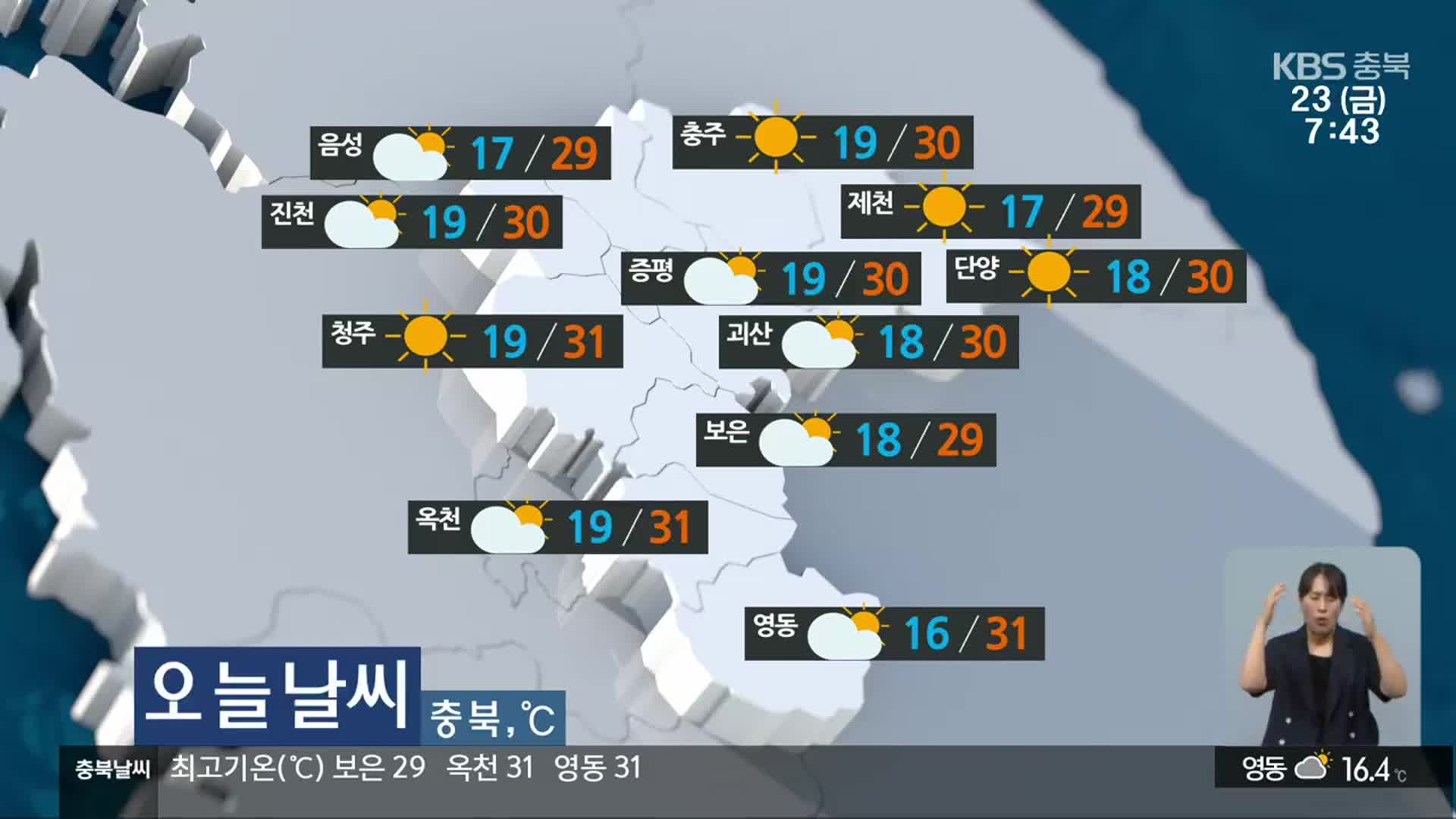 [날씨] 충북 오늘 맑고 낮 29~31도