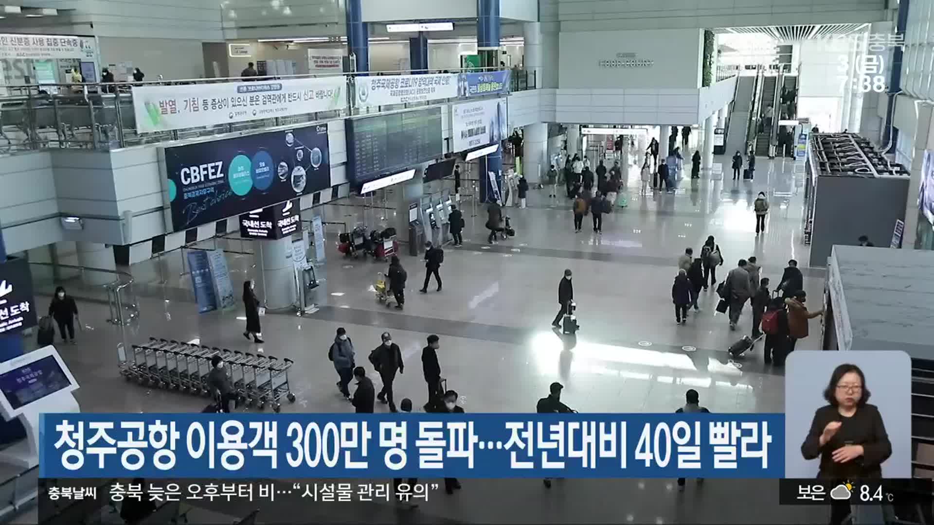 청주공항 이용객 300만 명 돌파…전년대비 40일 빨라