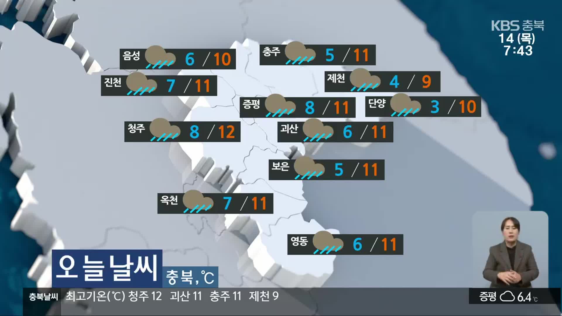 [날씨] 충북 일부 지역 비…내일까지 예상 강수량 30~80mm