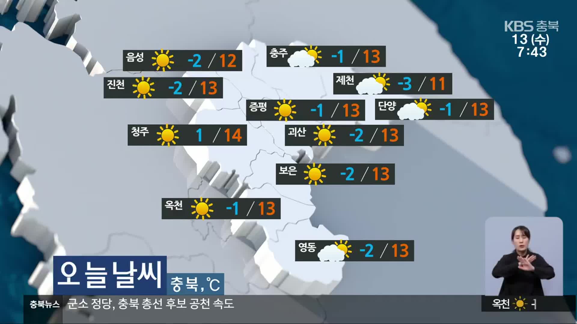 [날씨] 충북 대체로 맑음…오전 한때 곳곳 짙은 안개
