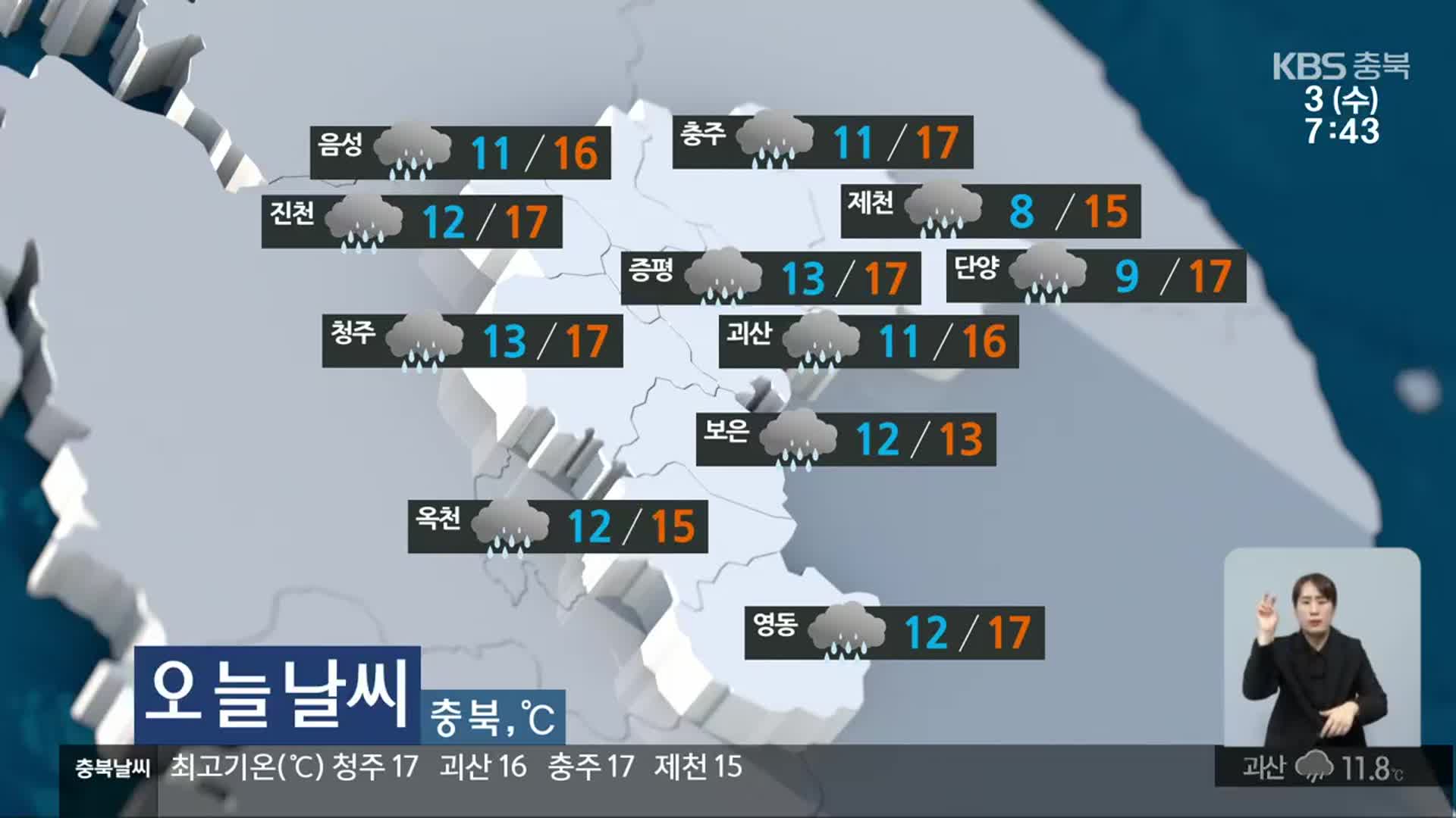 [날씨] 충북 오늘 흐림…늦은 오후까지 5~20mm 안팎의 비