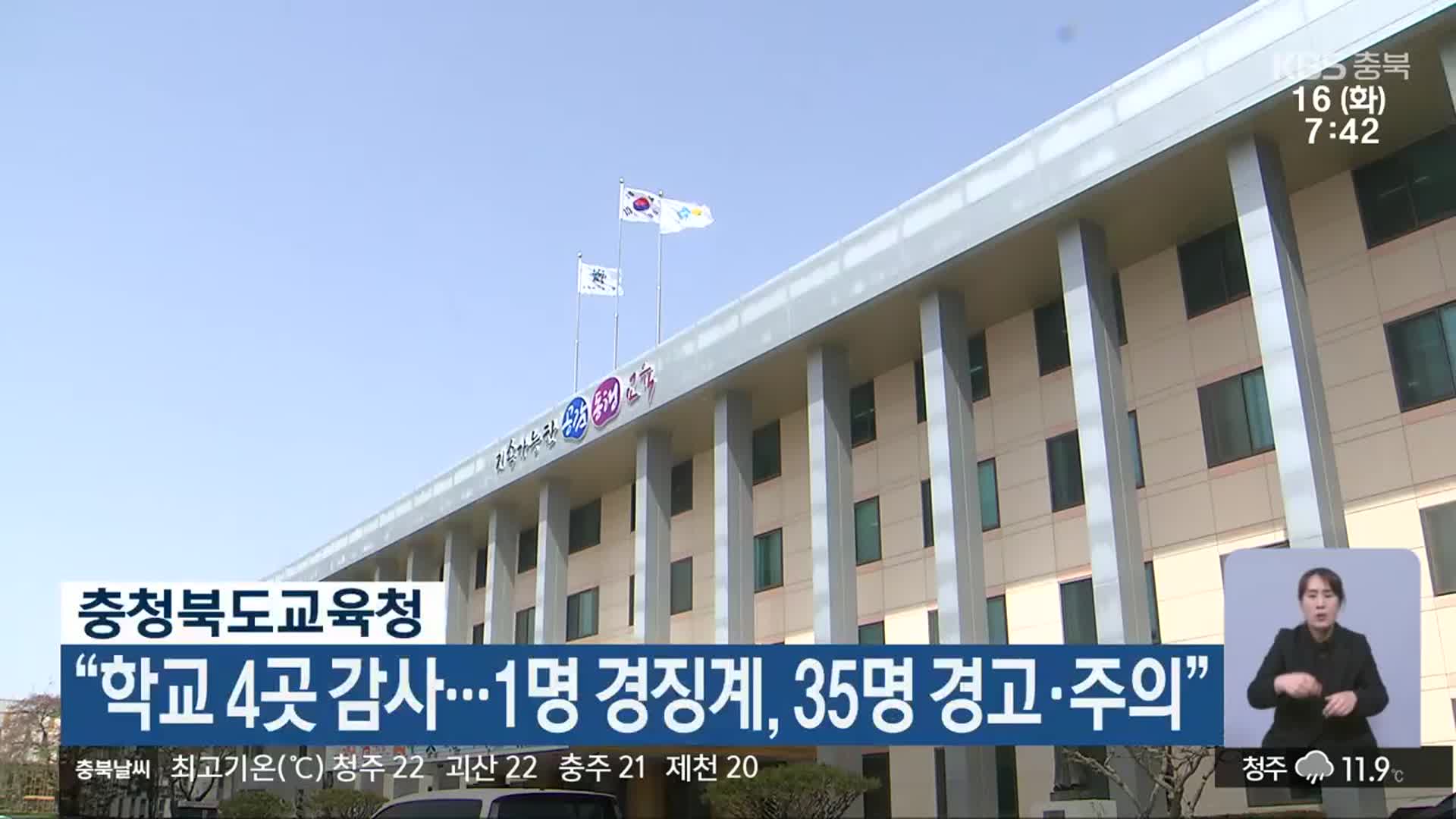 충청북도교육청 “학교 4곳 감사…1명 경징계, 35명 경고·주의”