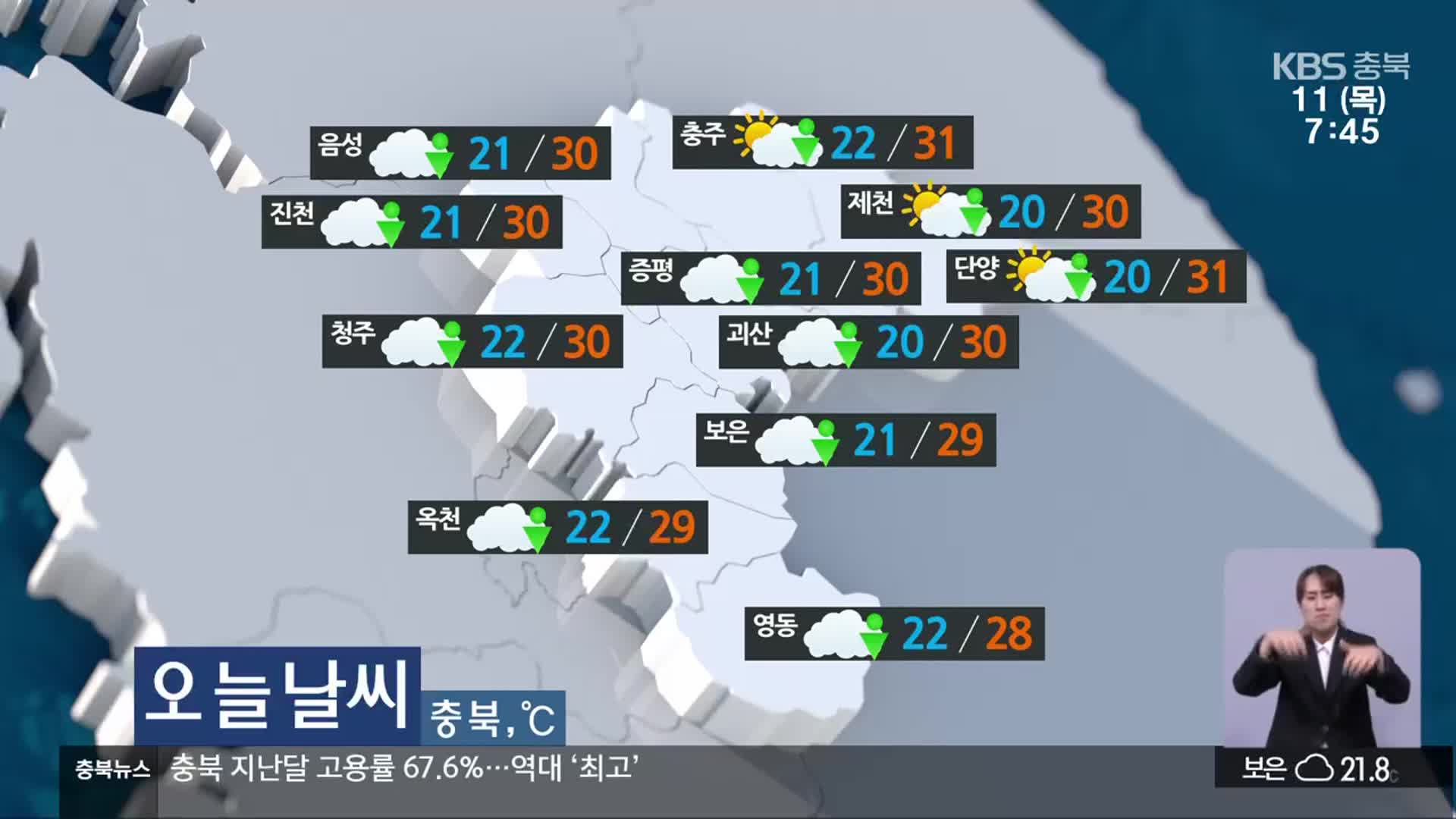 [날씨] 충북 오늘 최대 40mm 소나기…낮 최고기온 28~31도