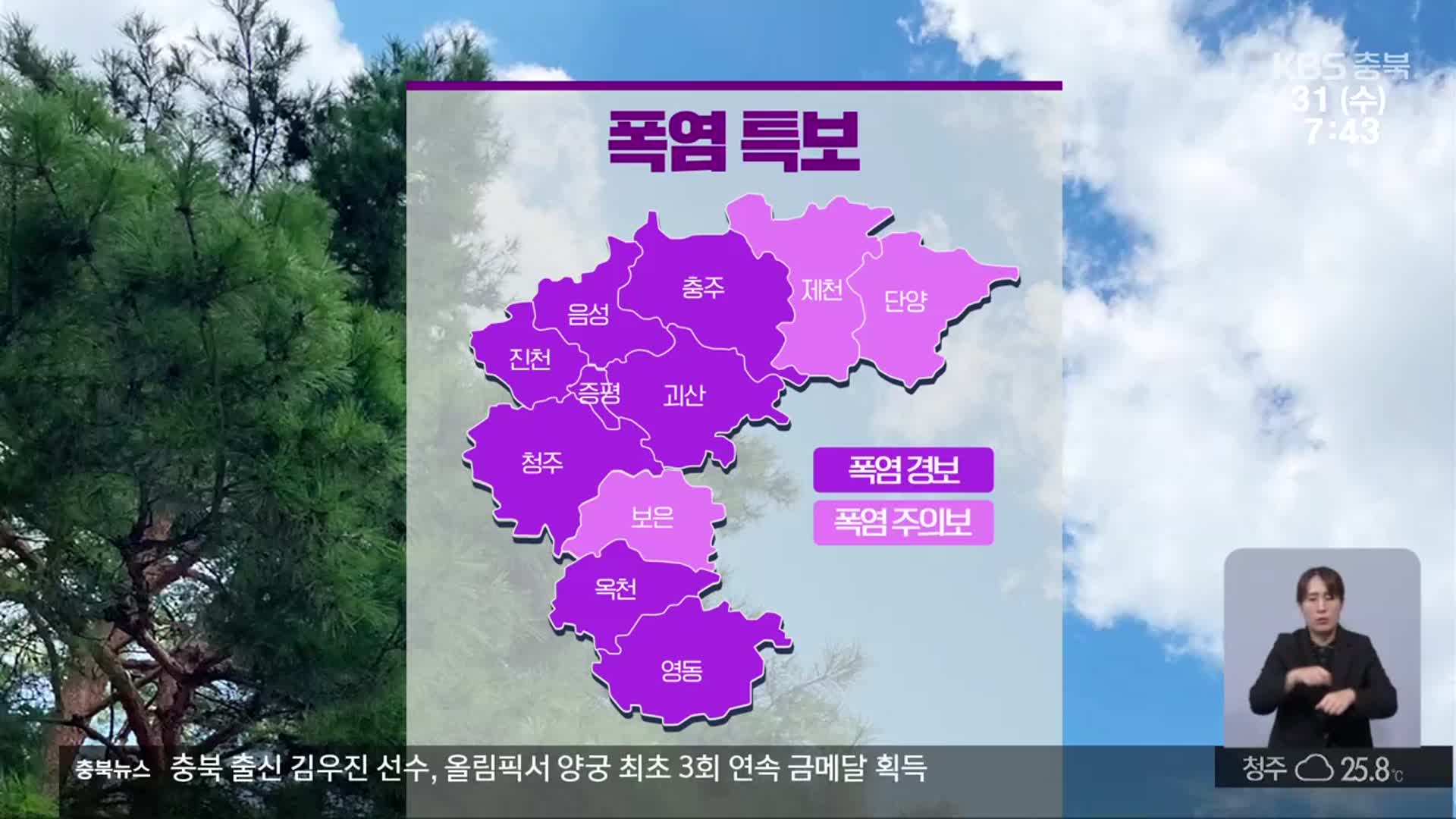 [날씨] 충북 전역 폭염특보…낮 최고 32~35도