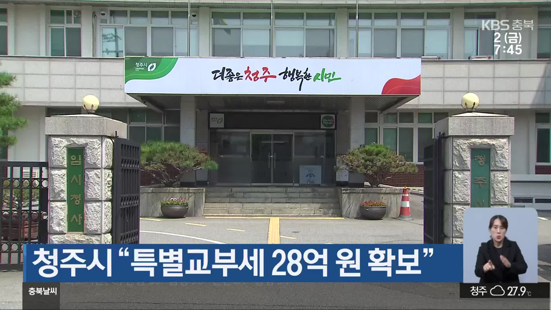 청주시 “특별교부세 28억 원 확보”