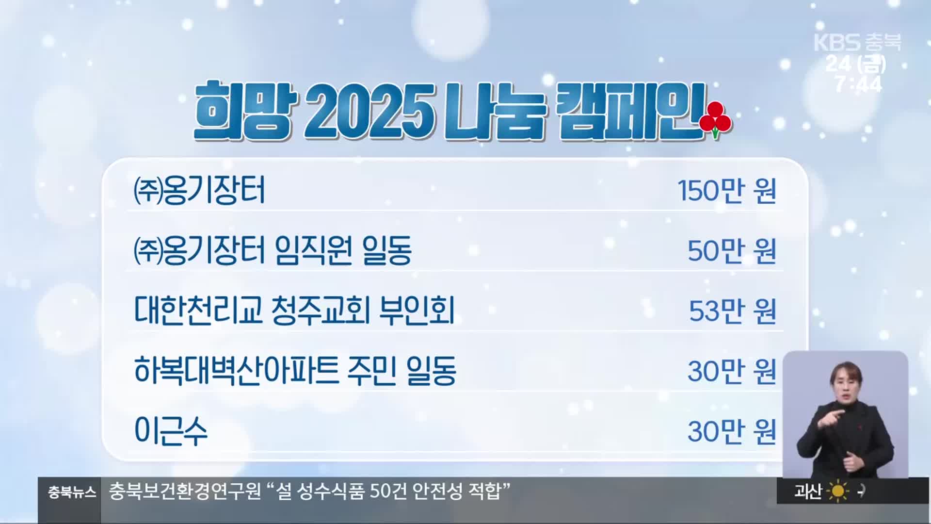 희망 2025 나눔 캠페인 이웃 돕기 성금 모금