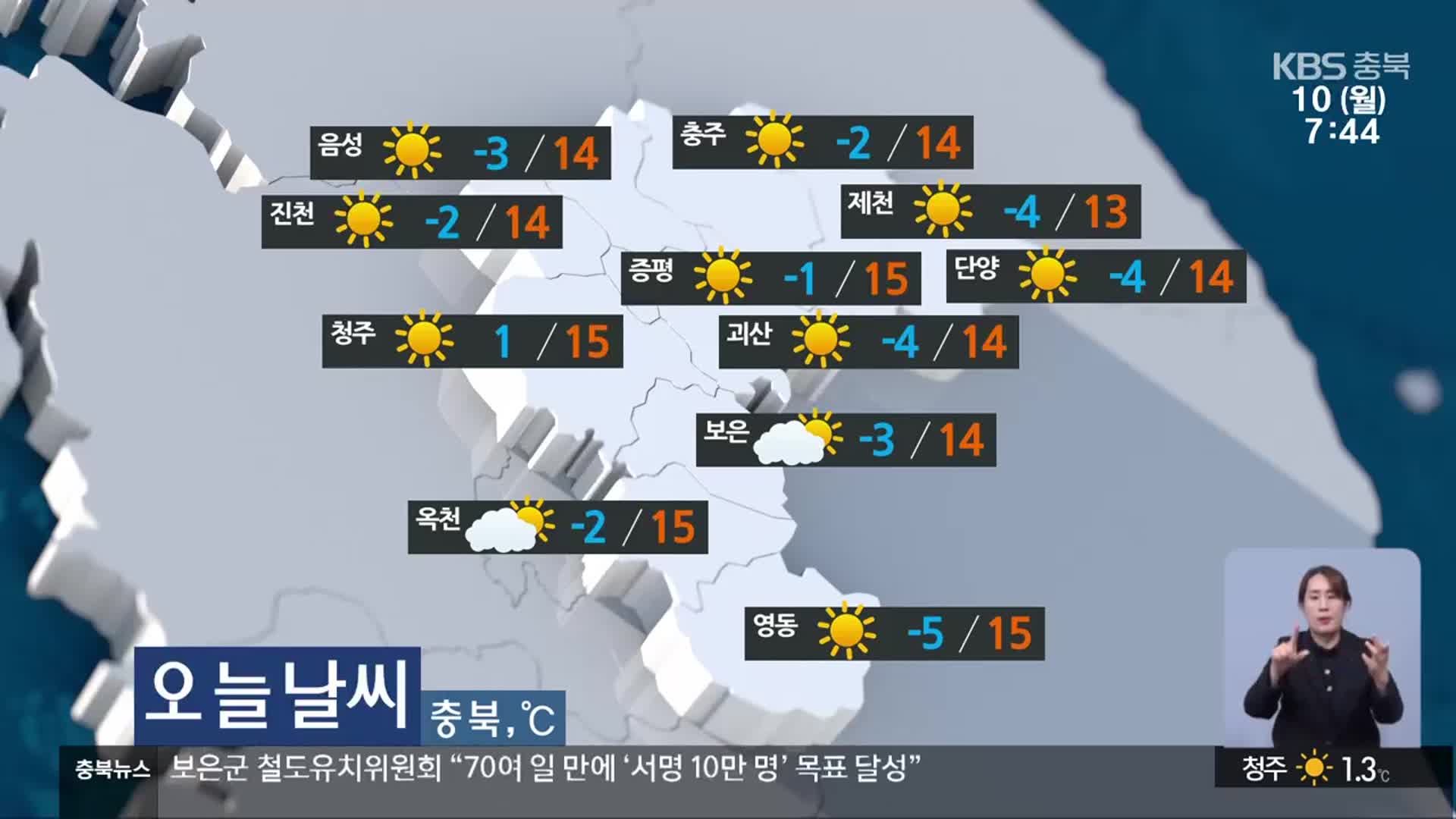 [날씨] 충북 대체로 맑음…한낮 13~15도