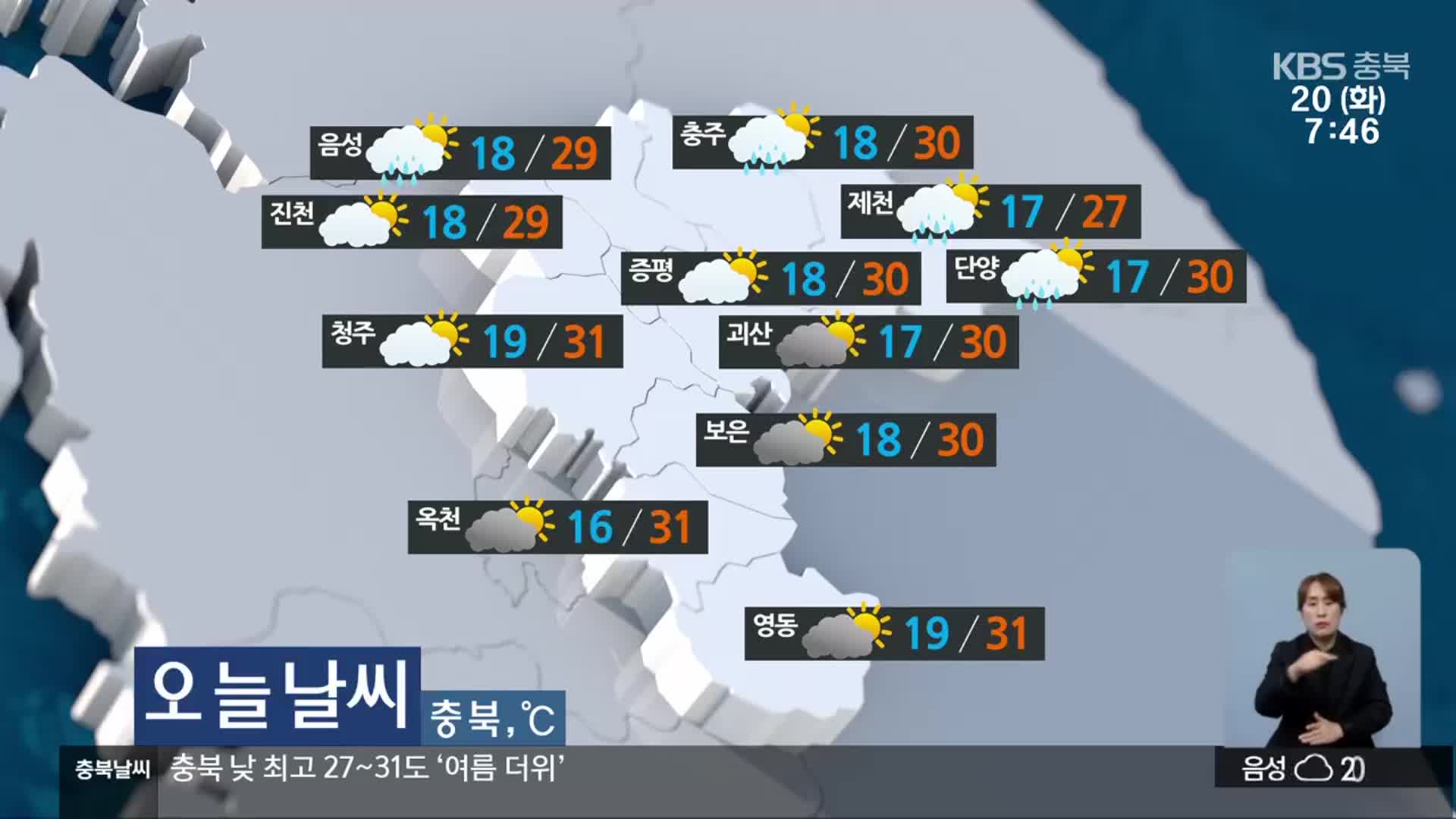 [날씨] 충북 오후부터 많은 구름…낮 최고 27~31도
