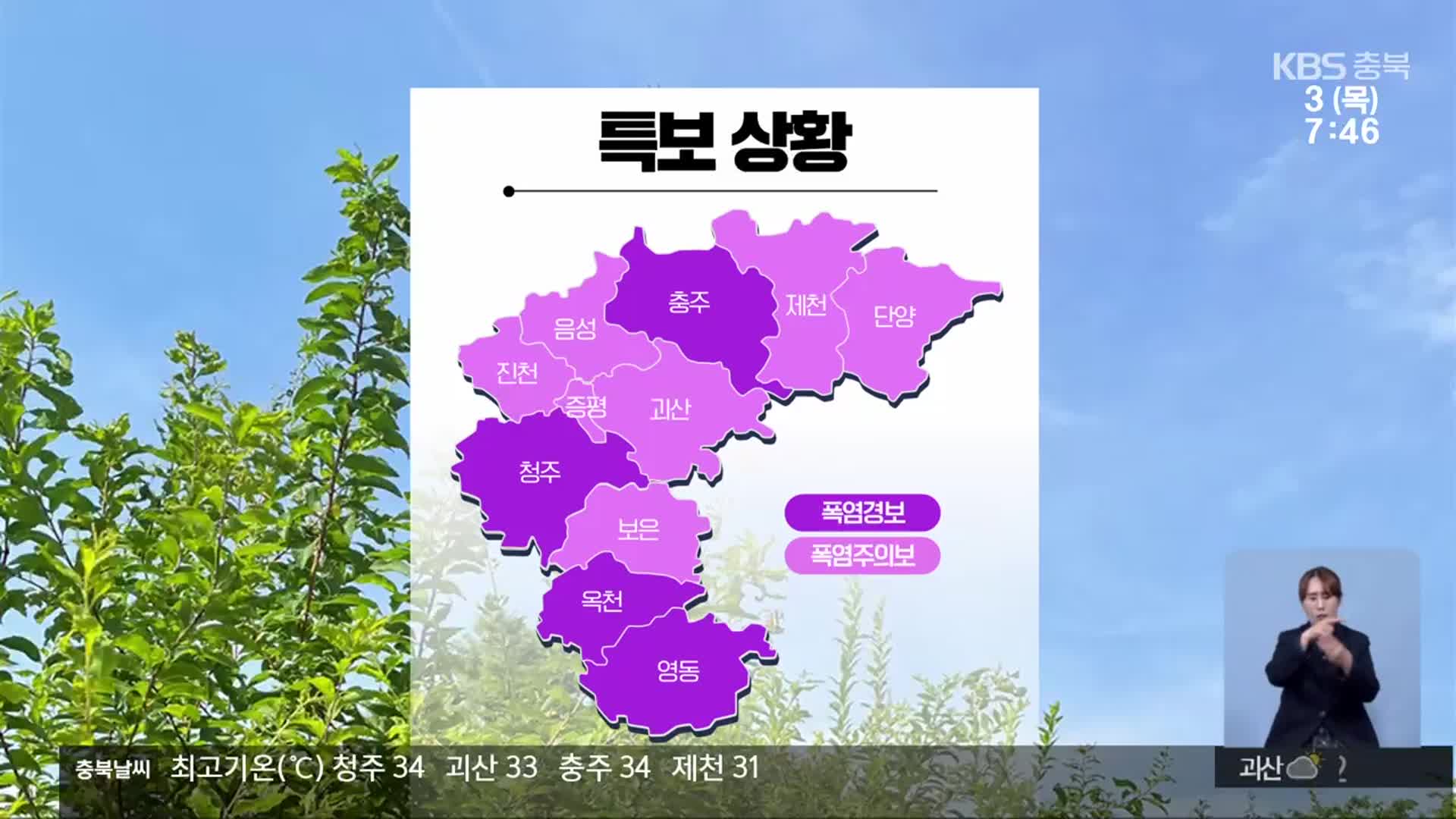 [날씨] 충북 대부분 체감온도 33도 이상 ‘무더위’