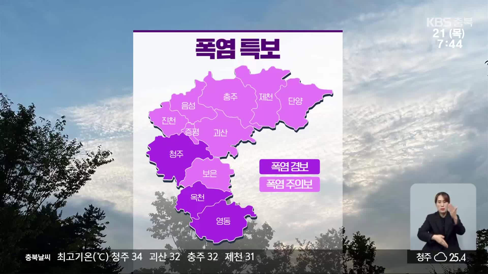[날씨] 충북 폭염 특보…낮 최고 31~34도