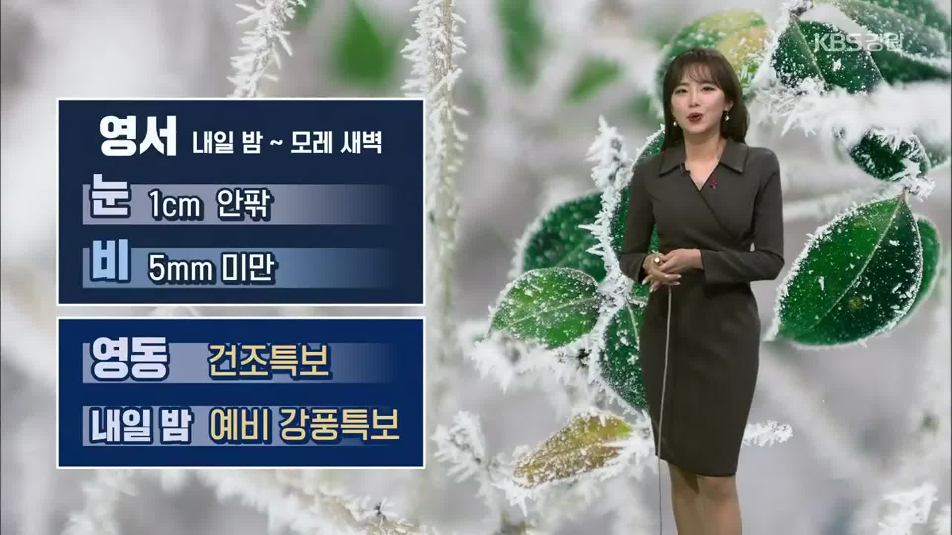 [날씨] 강원 영서 내일 밤부터 눈·비…영동 ‘건조특보’