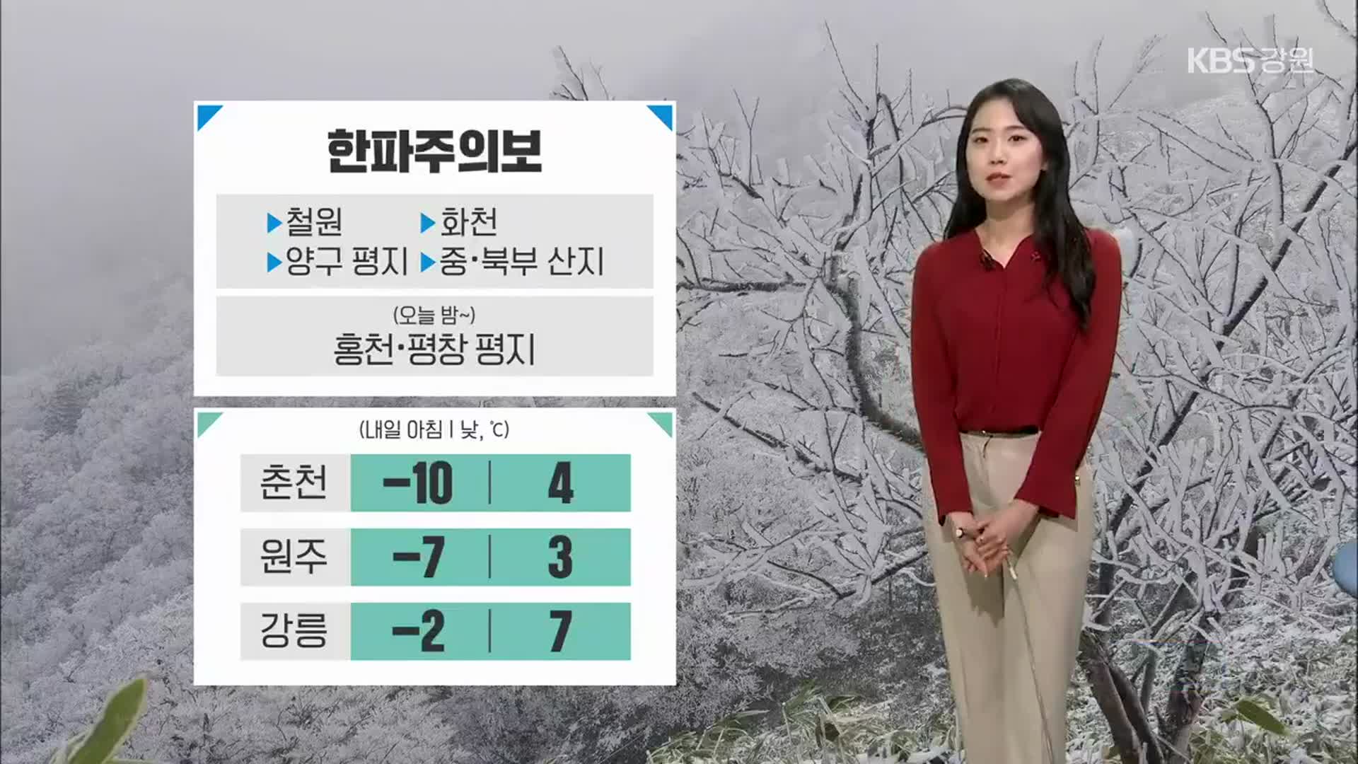 [날씨] 강원 곳곳 한파주의보…내일 아침 춘천 영하 10도