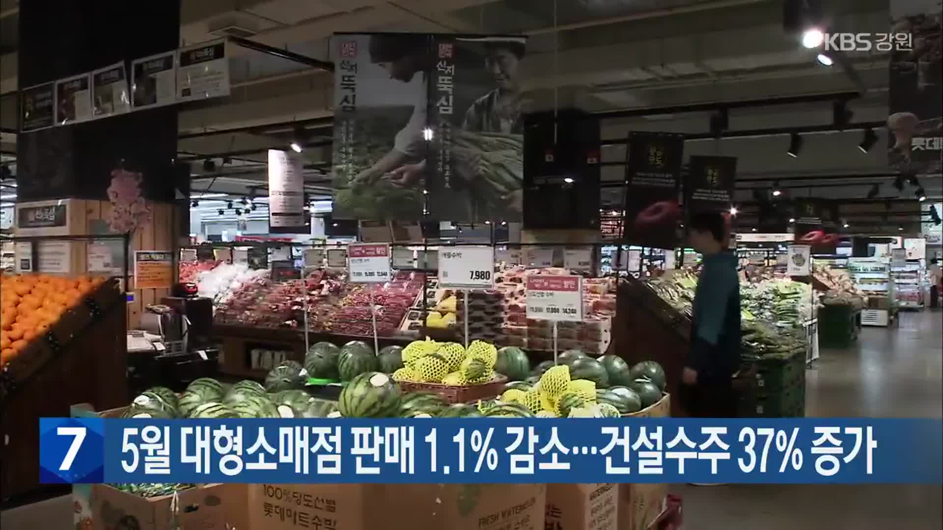 5월 대형소매점 판매 1.1% 감소…건설수주 37% 증가