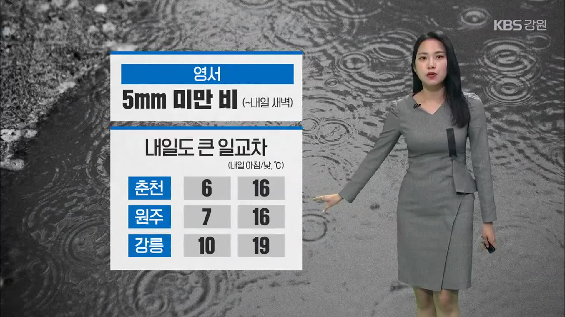 [날씨] 강원 내일 새벽 영서 5mm 미만 비…큰 일교차 유의