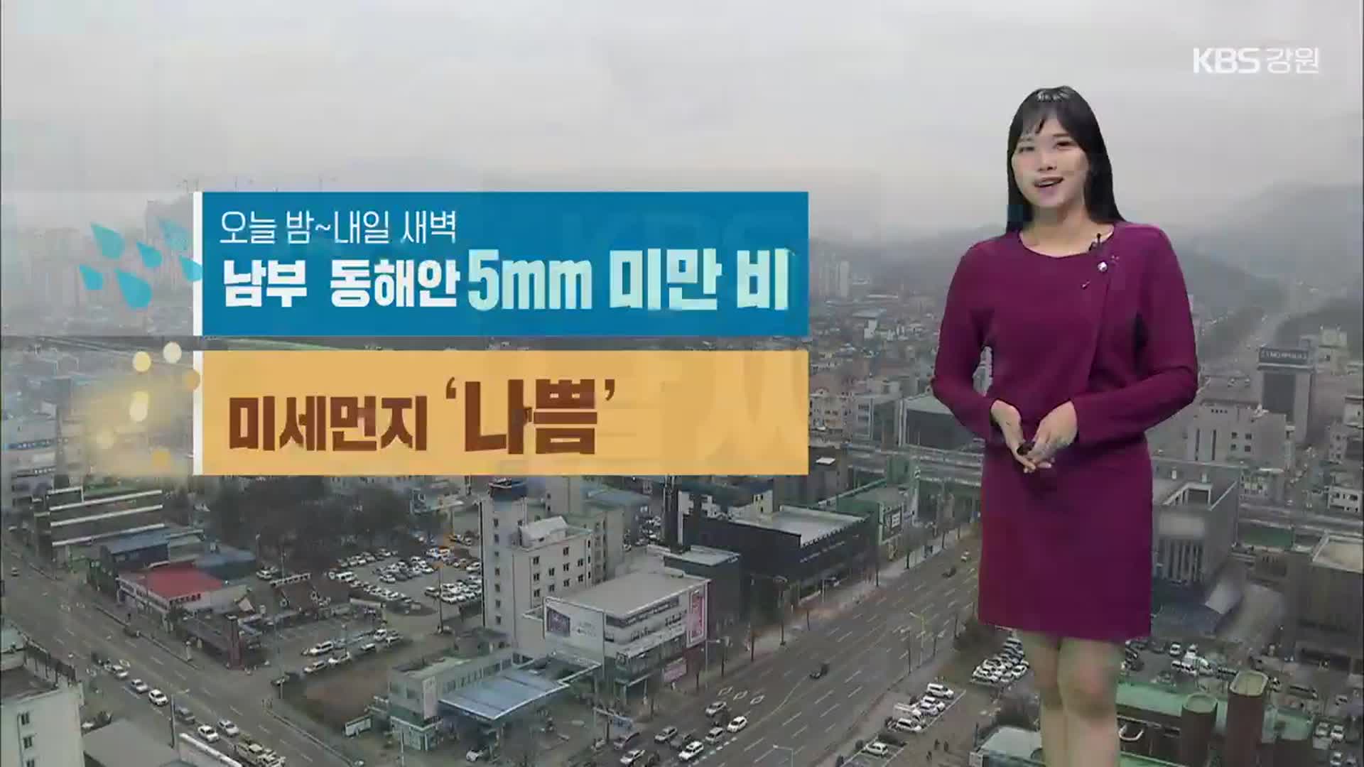 [날씨] 강원 오늘 밤부터 새벽까지 ‘5mm 비’…미세먼지 ‘나쁨’