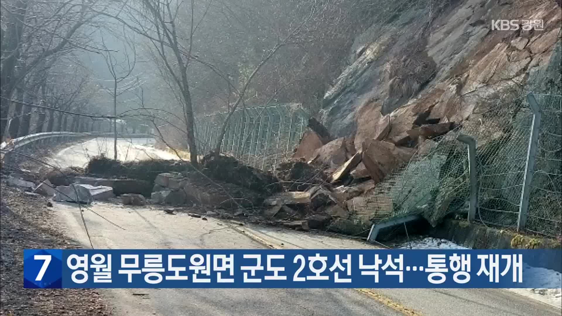 영월 무릉도원면 군도 2호선 낙석…통행 재개