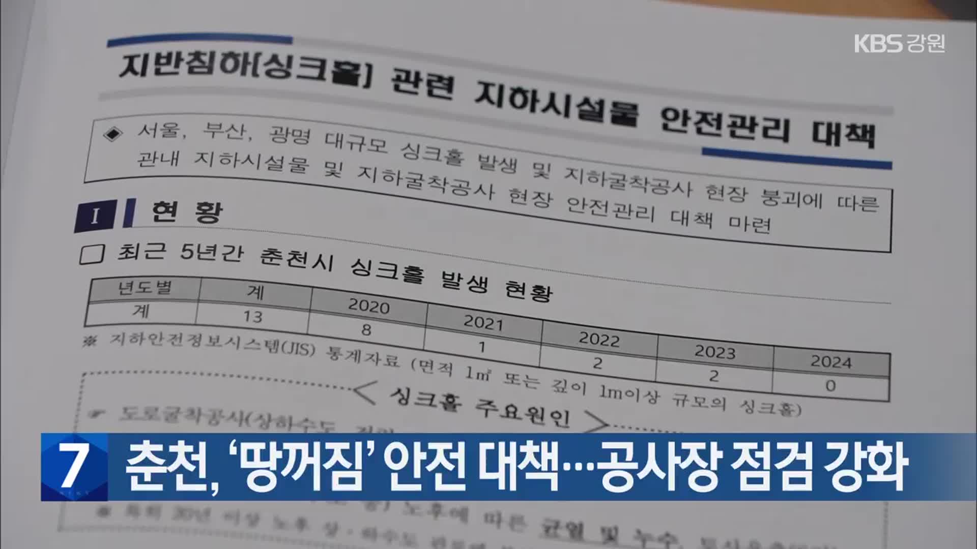 [간추린 소식] 춘천, ‘땅꺼짐’ 안전 대책…공사장 점검 강화 외
