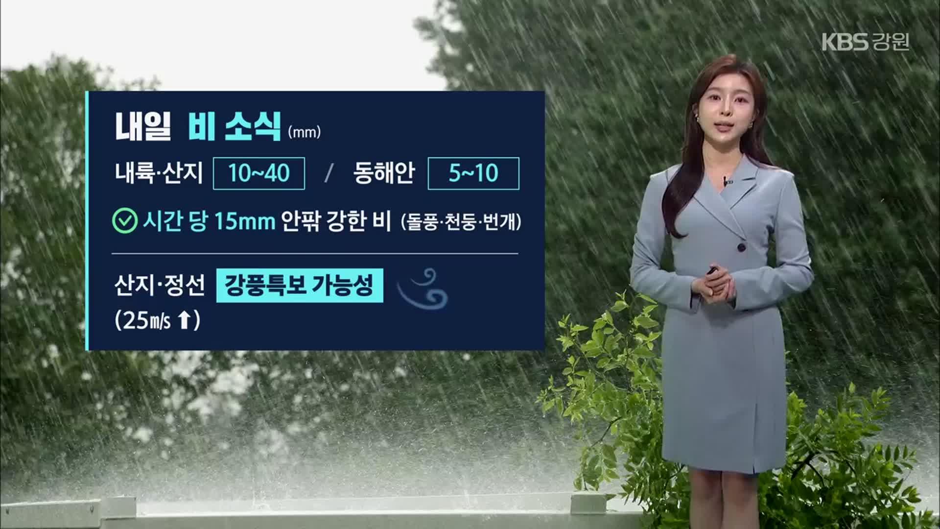 [날씨] 강원 내일 시간 당 15mm 안팎 강한 비…둘풍·천둥·번개 주의!