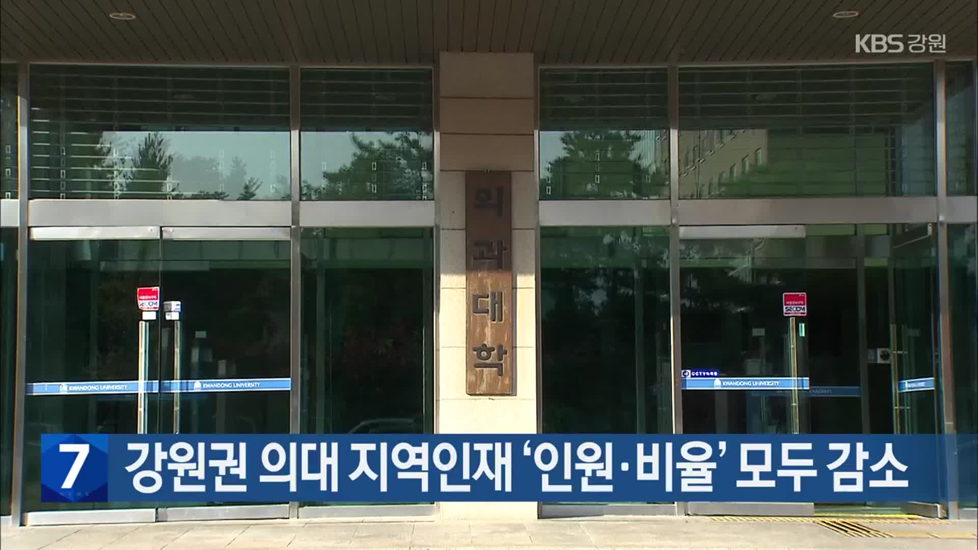강원권 의대 지역인재 ‘인원·비율’ 모두 감소