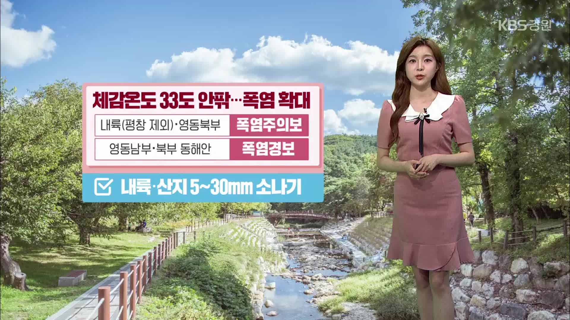 [날씨] 강원 폭염 확대…내일 곳곳 5~30mm 소나기