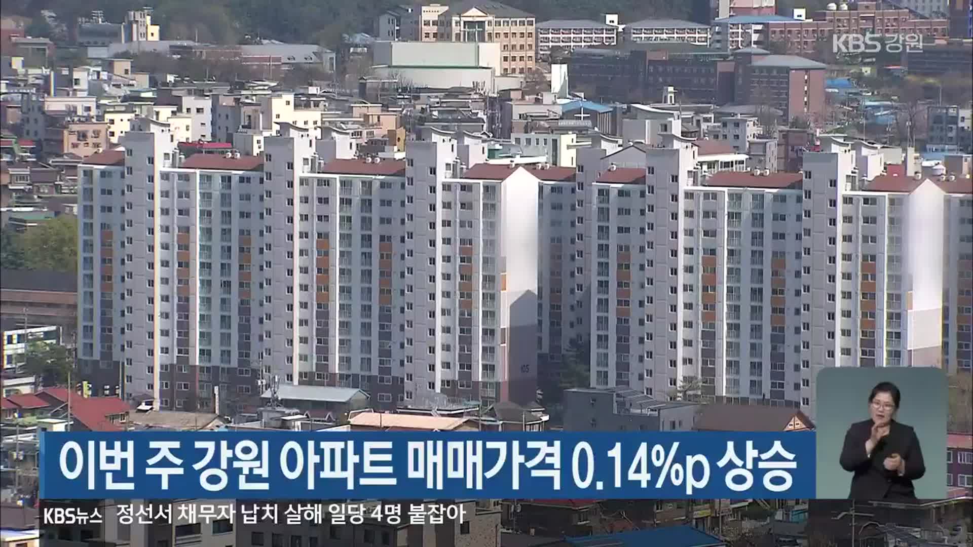 이번 주 강원 아파트 매매가격 0.14%p 상승