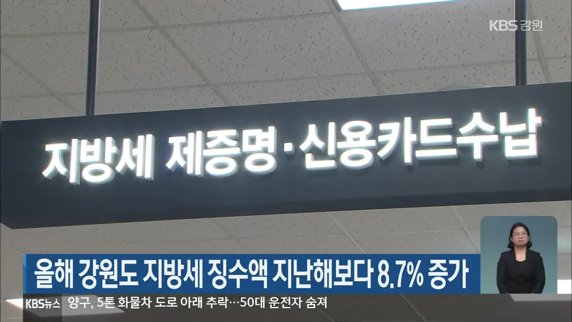 올해 강원도 지방세 징수액 지난해보다 8.7% 증가