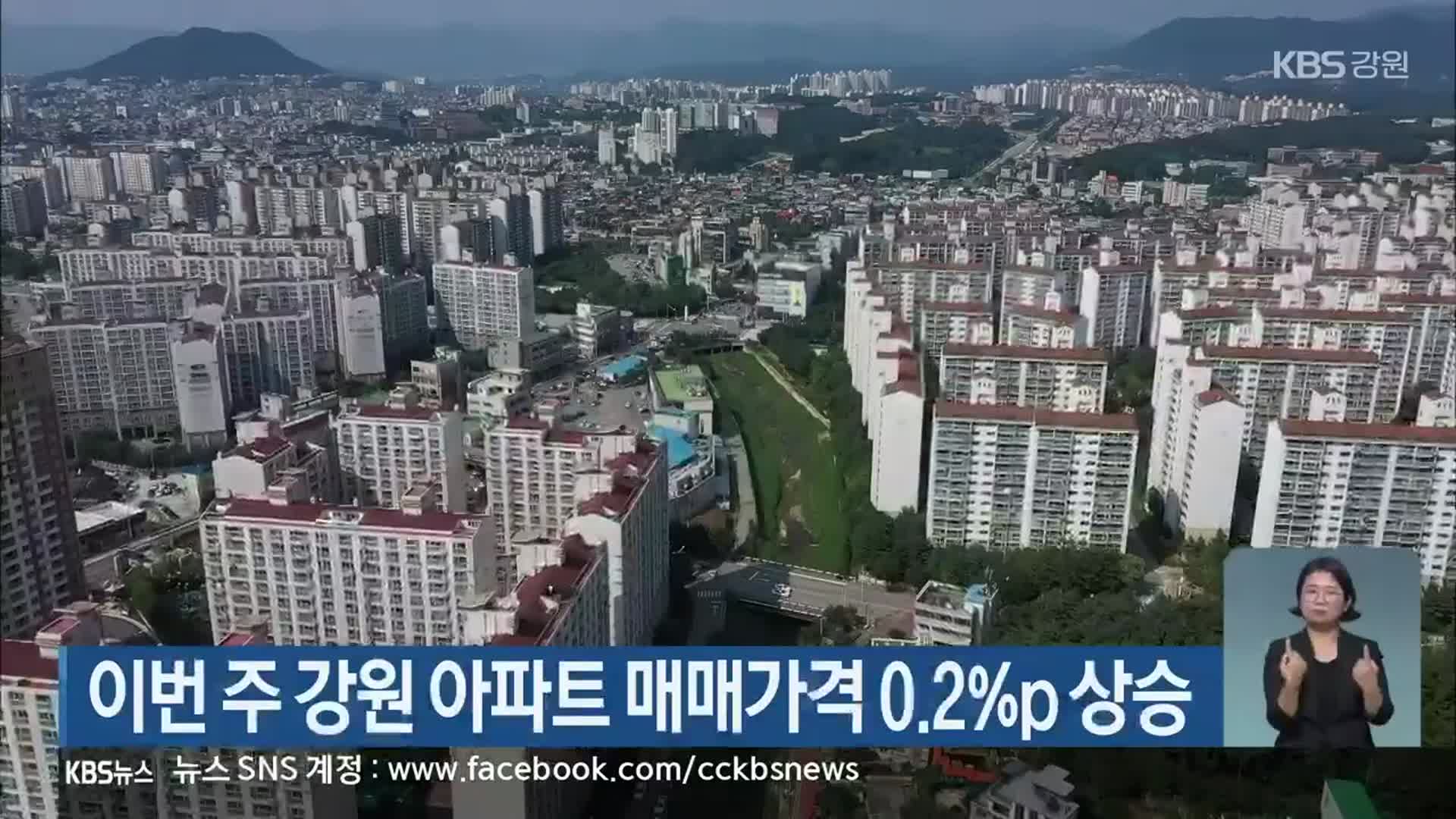 이번 주 강원 아파트 매매가격 0.2%p 상승