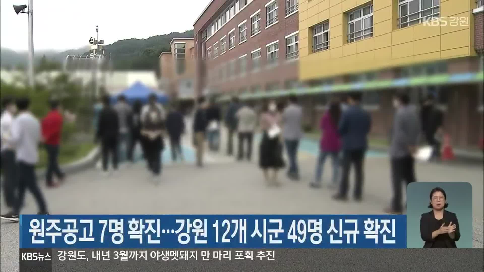 원주공고 7명 확진…강원 12개 시군 49명 신규 확진
